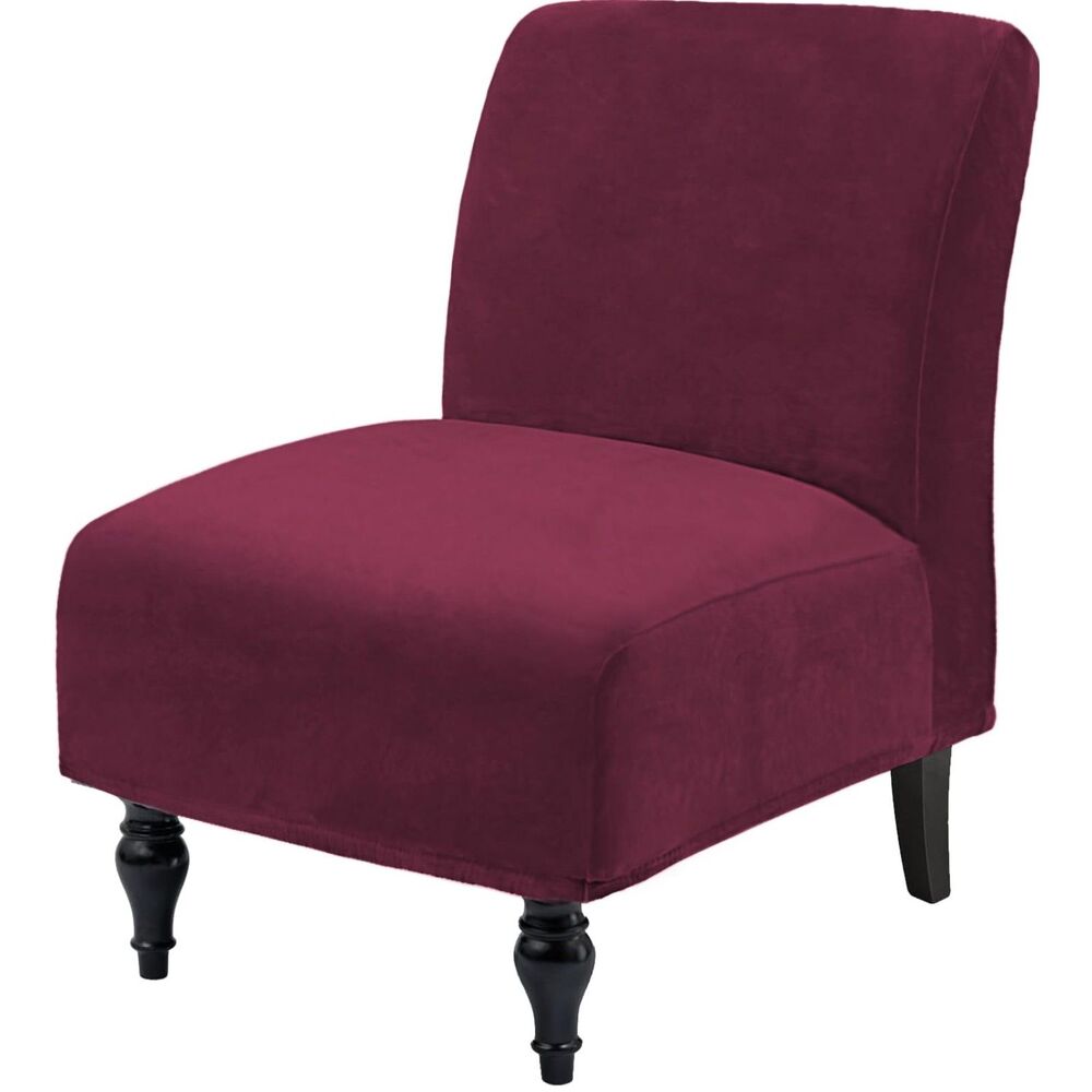 Set of 2, Velvet Accent Chair Covers Stretch Armless Chair Slipcovers (Burgundy)